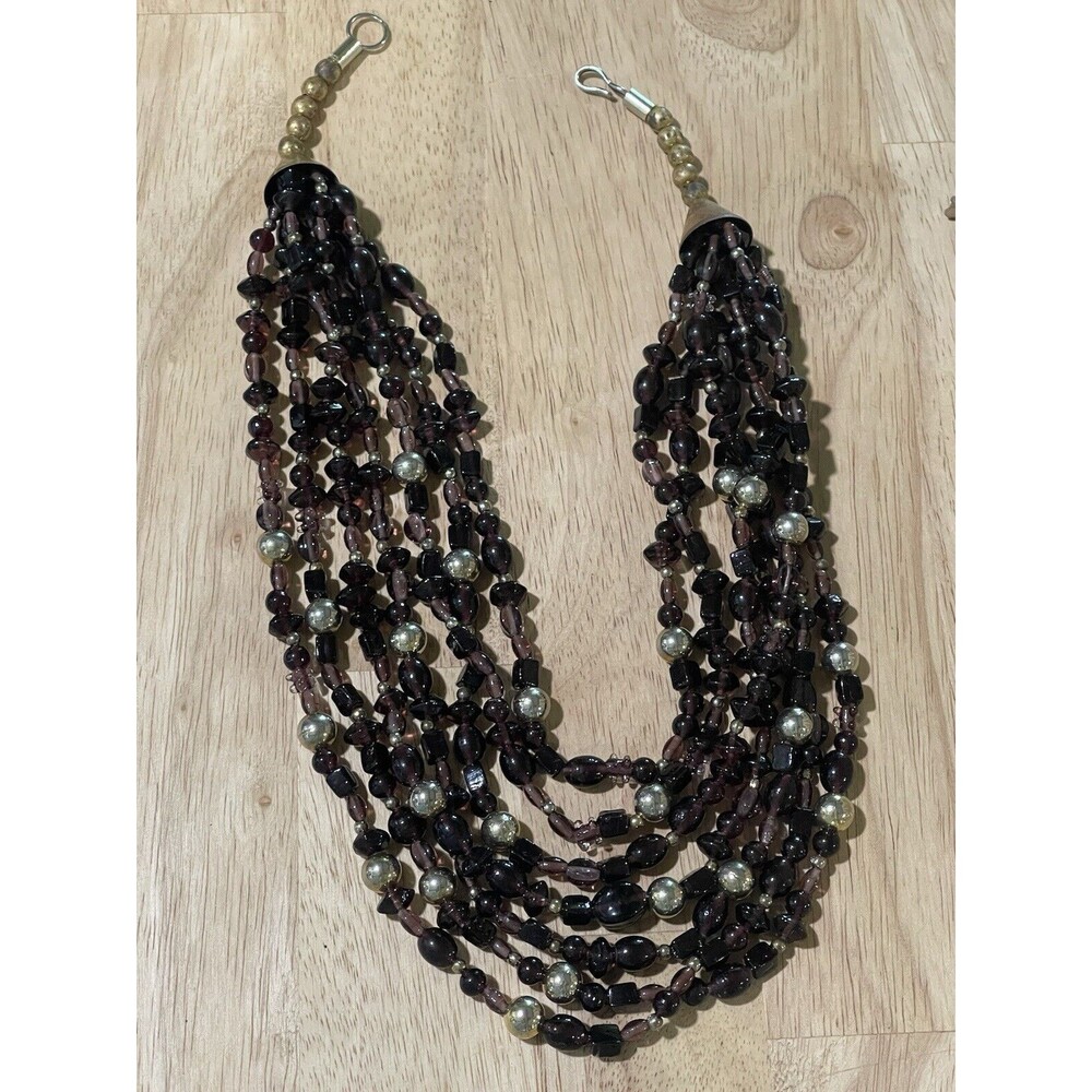 Multi Strand Purple Bohemian Glass Hand Beaded Necklace Grandmacore Bohocore 80s